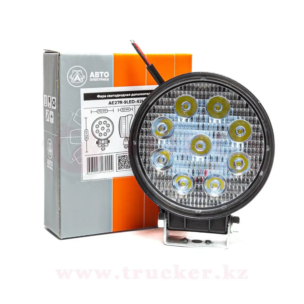 ae27r-9led-42hc (01) Фара светодиодная дополнительная, круглая 115х42х142, направленный свет, 9LED 27W 10/30В — изображение 1